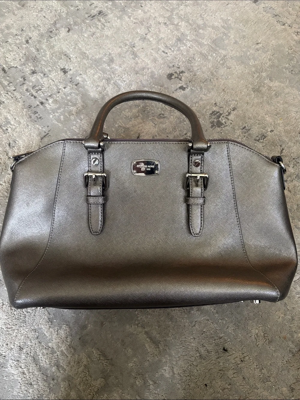 Michael Kors Metallic Gunmetal Leather Briefcase Satchel